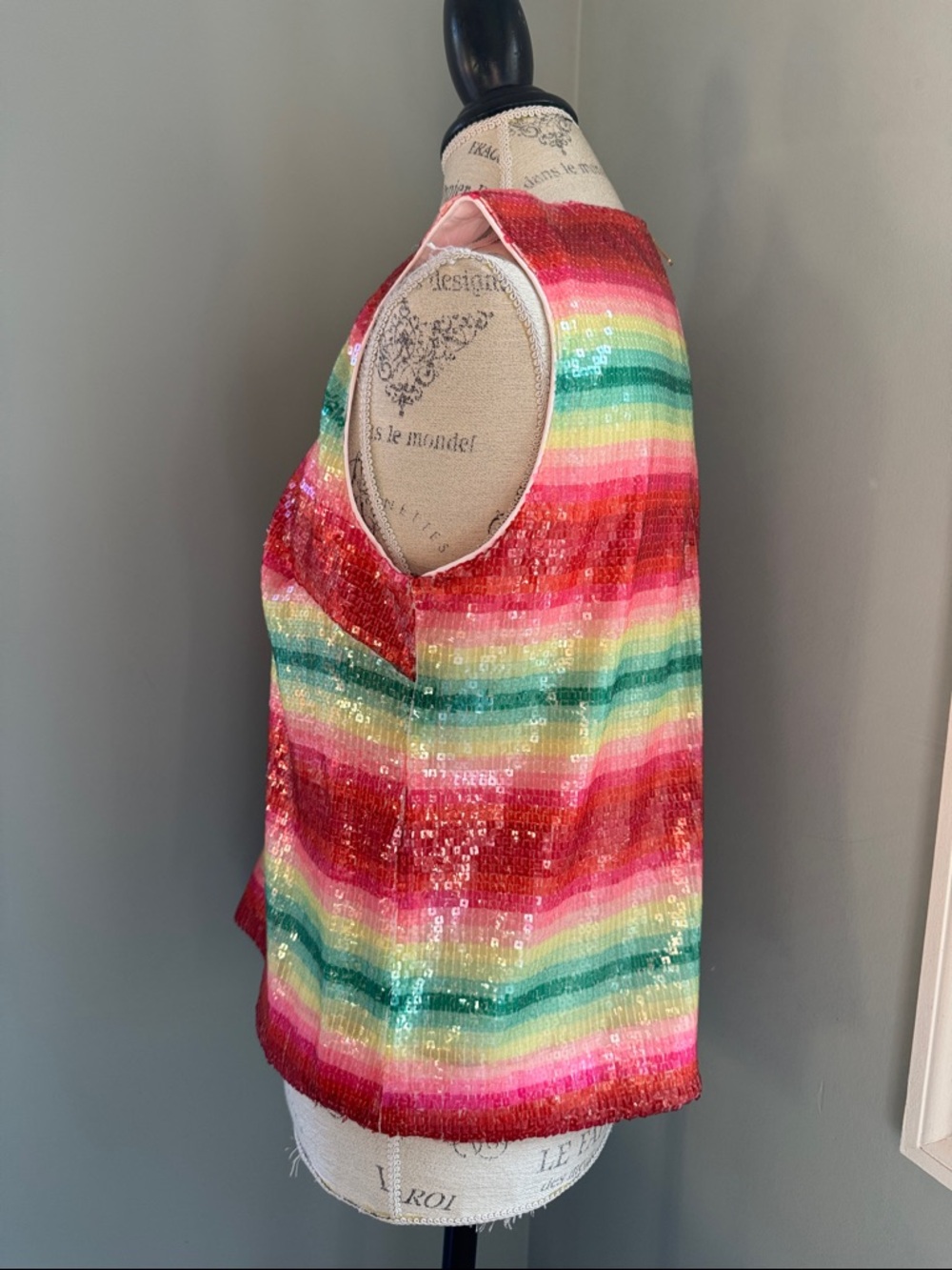 J.Crew watermelon stripe fully sequined sleeveless summer top EUC small - Picture 3 of 11